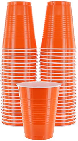 Amcrate 18-Ounce Disposable Plastic Cups - Orange, Strong and Sturdy for Party, Wedding, Christmas, Halloween - 50 Pack