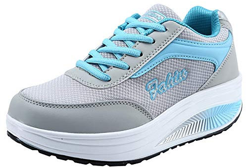 FNKDOR Mode Frauen Mesh Schuhe Damen Plateau Sneaker Turnschuhe (40.5, Blau)