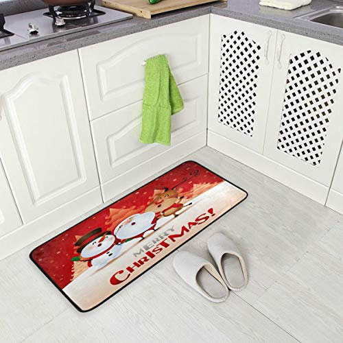 MNSRUU Teppich, Weihnachtsmotiv, Schneemann, Hirsch, Weihnachtsmann, für Küche, 99 x 51 cm