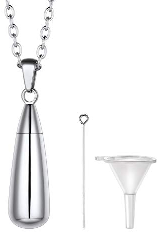 PROSTEEL Pendentif Souvenir Forme Goutte d'eau Collier Urne Funéraire Acier INOX avec Chaîne Maille Rolo 50cm Bijou Cendre de Crémation Accessoire Commémoratif