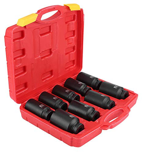 Hub Nut Socket Set, 9Pcs 1/2 Inch Drive Deep Spindle 6 Point Axle Nut Impact Socket Set 29mm 30mm 31mm 32mm 33mm 34mm 35mm 36mm 38mm with Storage Box