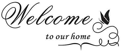 “Welcome to Our Home” mit Schmetterling Wandtattoo, AUHOTA Abnehmbare DIY Spruch Wandsticker Wandaufklebe Wandgemälde Dekoration für Kinder Schlafzimmer Wohnzimmer Ankleidezimmer (24×10Zoll, Schwarz)