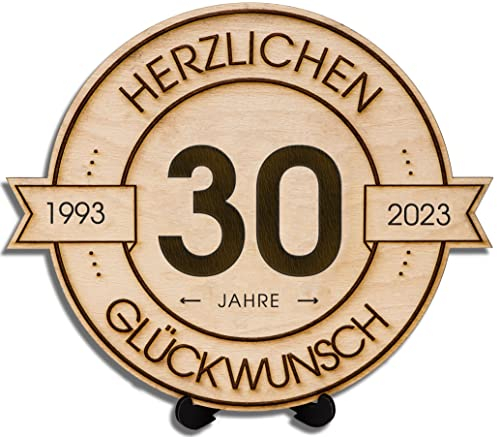 DARO Design – Baumscheibe mit Gravur für 30. Geburtstag – Geburtstags Geschenk aus Holz – Hochwertige Holz Geschenke mit Gravur ideal für Geburtstag – Dicke 6mm, Durchmesser 30cm – Made in Germany