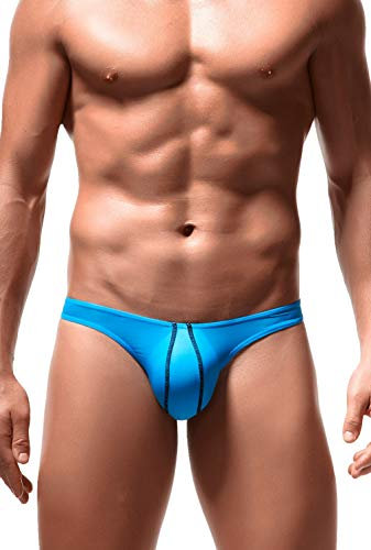 Newsywell Hommes String Soie Glacée G String T-Back Tanga Micro Slip Respirant Taille Basse Bikini pour Hommes sous-Vêtements Bleu Grand