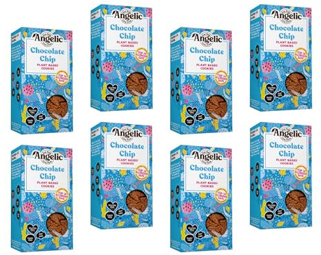 Angelic Free From 8 Pack Chocolate Chip Vegan & Gluten Free Cookies. Dairy, Nuts, Soya, Egg, Peanut & Wheat Free. Allergy Safe Tea Biscuit. Multipack Biscuits Free From Top 14 Allergens. (8 x 125g)