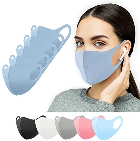TubeRoo Stoffmaske 5 Stück blau für ältere Kinder Jugendliche Erwachsene, Mundschutz Maske waschbar, Behelfsmaske Alltagsmaske Gesichtsmaske Damen Herren