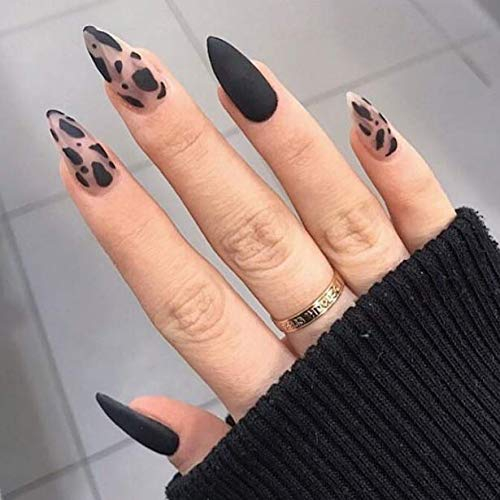Brishow Sarg Künstliche Nägel Schwarze Leopard Falsche Nägel Ballerina Acryl Drücken Sie auf die Nägel Full Cover 24 Stück für Frauen und Mädchen