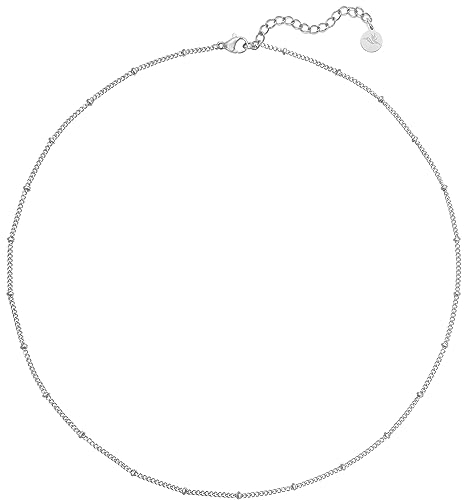 BONNYBIRD® Kurze Feine Panzerkette Damen Edelstahl Silber Schlichte Layering Kette mit Kugeln Zarte Halskette Choker Dünn Dezent Silberkette ohne Anhänger Frauen Wasserfest Schmuck Hypoallergen