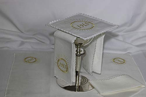 Church Atelier Altar Linens Set with IHS Monogram (Pall, Corporal, Purificator, Towel)