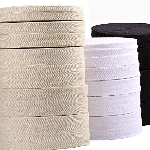 Egurs Baumwollband, 50 Meter 1-5cm Fischgrätenmuster Twillband Schrägband Nahtband Webband schwarz 2cm
