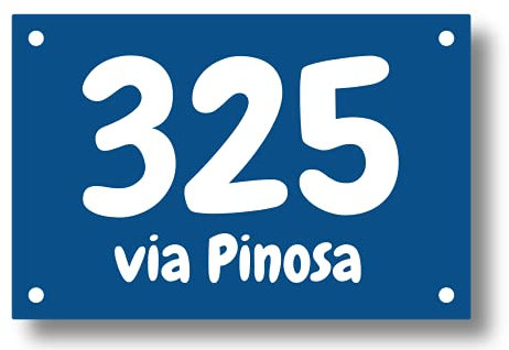 Numero civico in laminato plastico spessore 3.2 mm - Targa per esterno con incisione personalizzata - Formato rettangolare in 3 misure a scelta (Testo Bianco - Sfondo Blu)