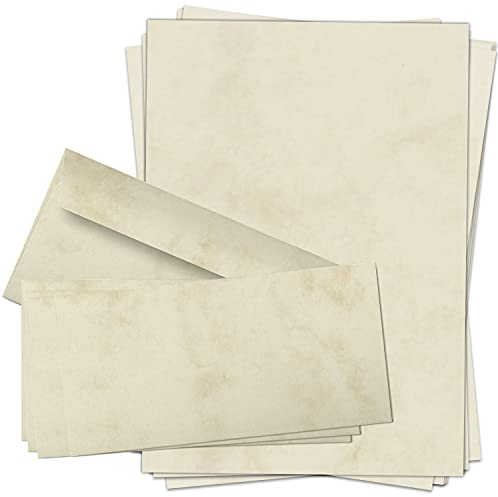 25 Briefpapiere und Briefumschläge SET | Marmor Beige | Papier und Umschlag mit Design-Motiv bedruckt | 90 g/m²