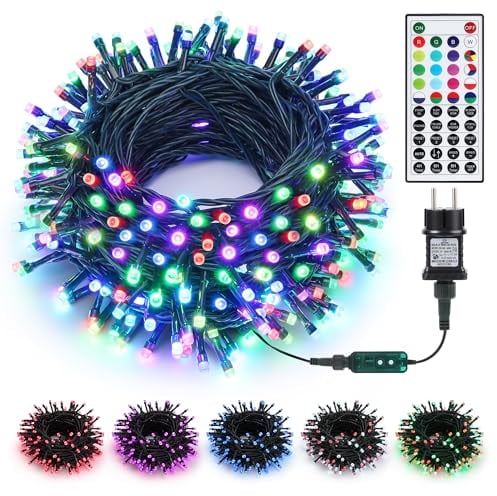 Joomer Bunt Lichterkette Außen, 20M 200 LED Weihnachtsbaum Farbwechsel Lichterketten Strom mit Timer & Fernbedienung, RGB Weihnachtsbeleuchtung Außen für Weihnachtsdeko Innen Hochzeits Party