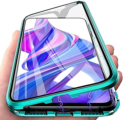 LIUKM Hülle für Huawei P30 lite Magnetische Adsorption Handyhülle 360 Grad Stoßschutz Vorne hinten Gehärtetes Glas Schutzhülle Metallrahmen Cover Case - Grün
