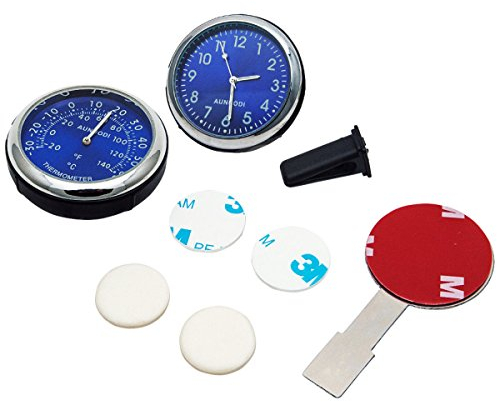 Baceyong 2x Uhr Digital Monitor Leuchtendes Clip/Stick-On Thermometer Multicolor Universal, Auto Quarzuhr + Thermometer (Blau)