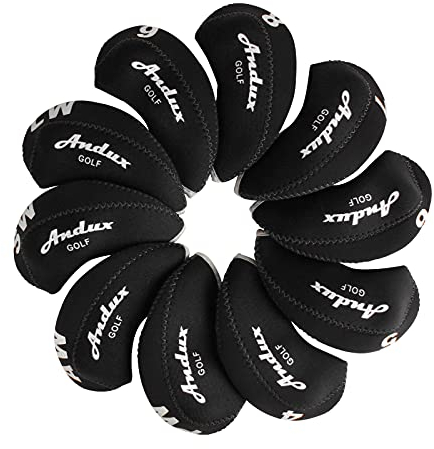 Andux 10 Pezzi/Set copritesta per Mazze da Golf in Ferro Nero/Nero MT/A03