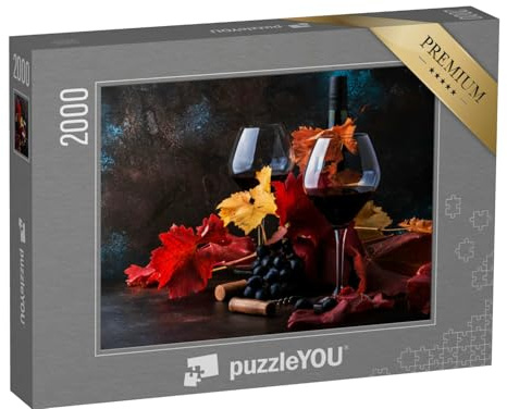 puzzleYOU: Puzzle 2000 Teile „Trockener Rotwein im großen Weinglas“ – aus der Puzzle-Kollektion Wein, Stillleben