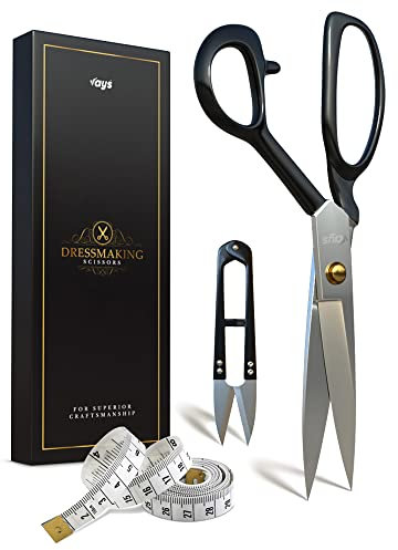 VAYS Ciseaux à tissu (22,9 cm) – Ciseaux de couture de qualité supérieure pour couture, couture et travaux manuels – avec pince à fil tranchante et ruban à mesurer – Idéal pour feutre, cuir et métal