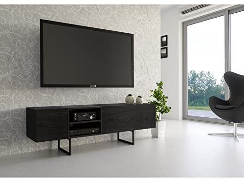 Mayaadi-Home RTV Regal Wohnzimmer TV-Schrank Fernsehschrank Kommode Wohnzimmerschrank Sideboard Furnier Stauraum Regal Esszimmer Schlafzimmer Eiche Abato Schwarz