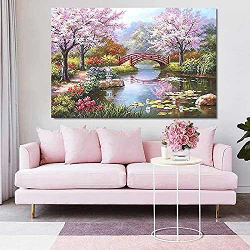 DFRES Fleurs De Cerisier Toile Tableau Peintures Japonais Murale Art Paysage Affiches & Poster Moderne Tableaux pour Salon Decoration Murale 60x90 Cm Pas De Cadre Noir