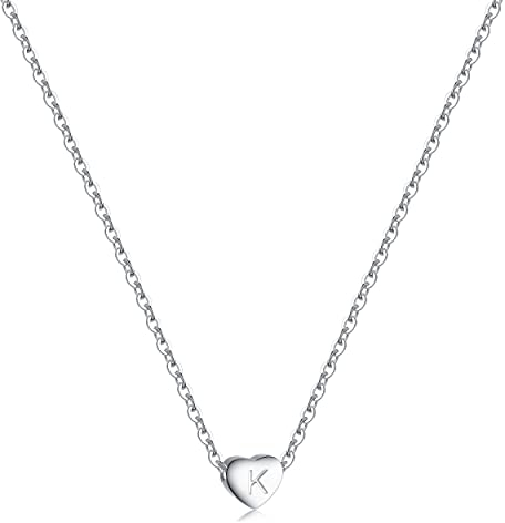 RWQIAN Silber Herz Buchstabe Kette Damen- Edelstahl Initialen Kette Alphabet K Buchstabe Kettenanhänger Halskette Geschenk 16+2