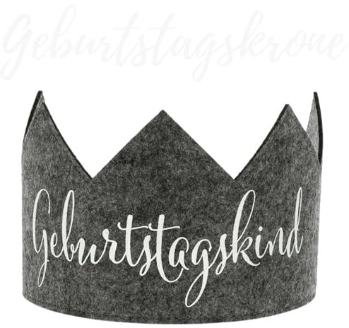 Bada Bing Filzkrone dunkel grau Geburtstagskind als Party Deko - Geburtstagskrone verstellbar für Kinder und Erwachsene - Filz Stoff Krone Geschenkidee für Kindergeburtstag - Stoffkrone