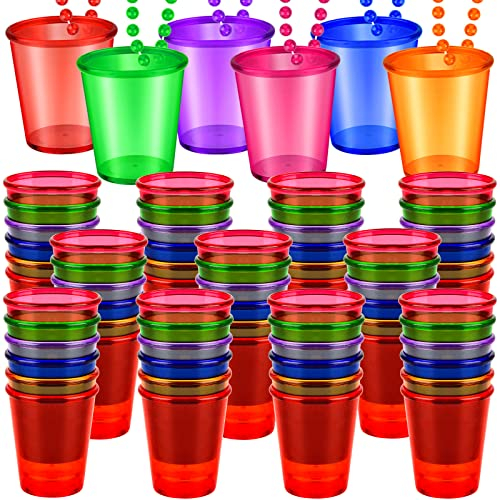 72 Stück Schnapsglas auf Perlen Halskette Schnapsglas Halsketten Kunststoff Schnapsbecher Halskette für Team Bräutigam und Braut Supplies Bachelorette Party Geburtstag Hochzeit Party Festival Parade