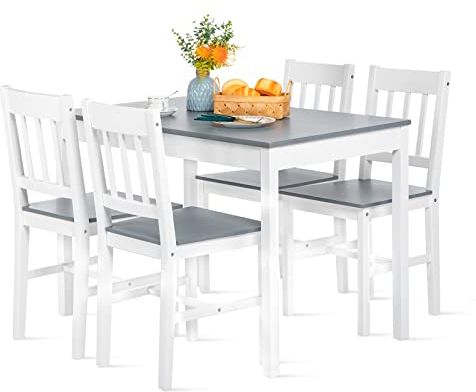 SETSAIL Esszimmergruppe mit Esstisch und 4 Essstühlen, Küchentisch-Set für die Küche, Wohnzimmer, Esszimmer, Grau & Weiß 1 table+ 4 chairs