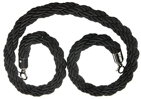 1.5M Twisted Black Queue Barrier Rope Divider Crowd Control Stanchion Barrier Rope with Silver Hook