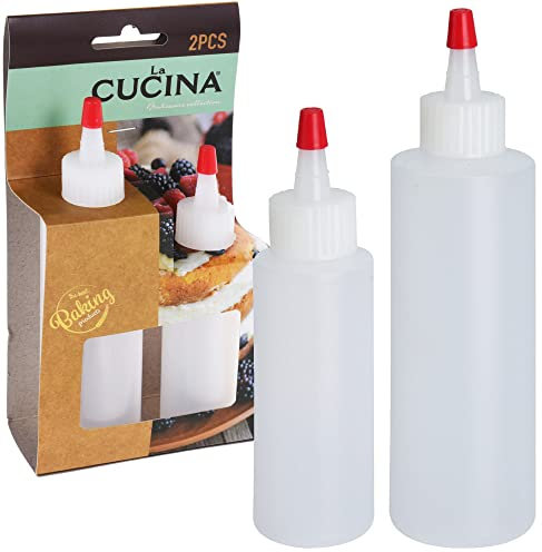 Brand New Cake La Cucina Garnierflasche, 2-teiliges Set, 60 ml und 120 ml Fassungsvermögen, weiß