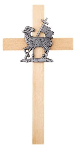 Needzo Reconciliation Wandkreuz aus Holz mit Flagge und Lamm-Emblem, religiöse Wohnkultur, 15,2 cm