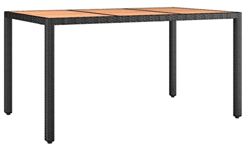 vidaXL Gartentisch, Garten Esstisch mit Holzplatte, Terrassentisch Stahlrahmen, Gartenmöbel Tisch, Schwarz Poly Rattan Massivholz Akazie