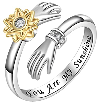 Sonnenblume Fidget Spin s You are My Sunshine – Sonnenblume Initial Spinner | Daumen Sterling Silber Blume Fidget mit Sonnenblume und Hand, Schmuck Frauen Teenager Zorq