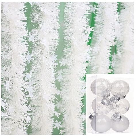 Yurosiay 2 Stück 2m Weihnachten Girlande Mit 6 Stück 8cm Transparente Weihnachtskugeln Weiß Künstliche Tannengirlande Mit Schneeflocken Deko Weihnachtsbaum Girlande Weihnachtsgirlande Weiße