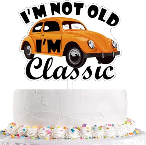 I'm Not Old I'm Classic Cake Topper Classic Car Themed Birthday Cake Decorations Vintage Car Cake Topper 50th/60th/70th 80th/90th/100th Birthday Cake decor(Orange)
