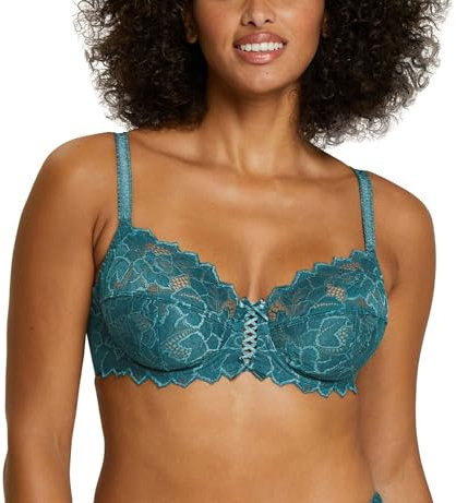 Sans Complexe, Soutien-Gorge Emboitant en Dentelle avec Armatures, Classique, Femme, Modèle Arum, Vert Sapin, 100D