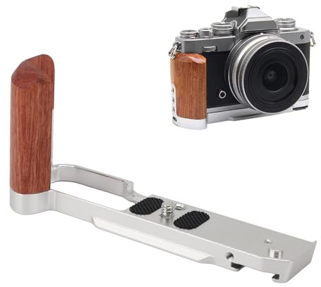 Camera Quick Release Plate for Nikon ZFC, L Shape QR Plate with Wood Hand Grip with 1/4 Inch Screw Hole Cold Shoe Mount Vertical Quick Release Plate (Silver)
