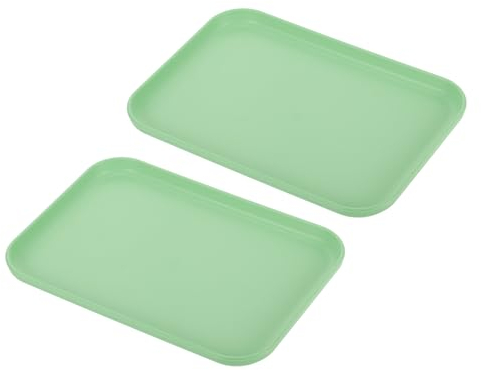 PATIKIL 9x7 Fast Food Tray, 2 Pack PP Plastic Reusable Multi-Purpose Non-Slip Rectangle Serving Tray for Cafeteria Restaurant Home Kitchen, Green