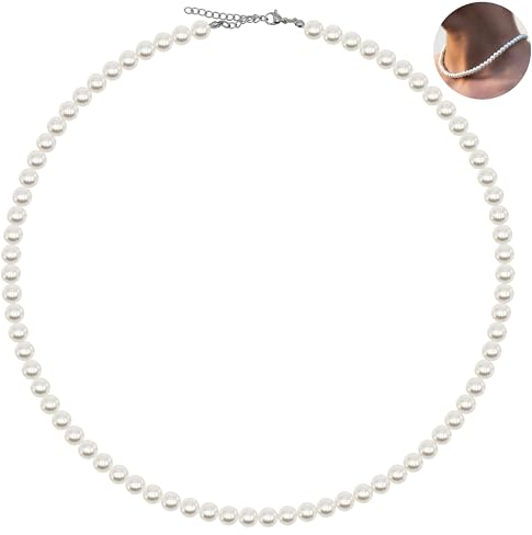 Netrox - Hochwertige Perlenkette mit Geschenkbox - für Damen & Herren - verstellbare Kette - Perlenkette Damen, Perlenschmuck, Perlen Kette, Pearl necklace, Schmuck, Halskette, Damen Perlen Kette