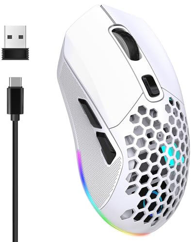 Vikye Wireless Gaming Mouse, 2.4G Or BT5.1 Wireless Mouse 800 to 4800 Adjustable DPI with RGB Backlit Gaming Mouse for Gaming Office Study (White), VIKYENR3UIZB8OX-12