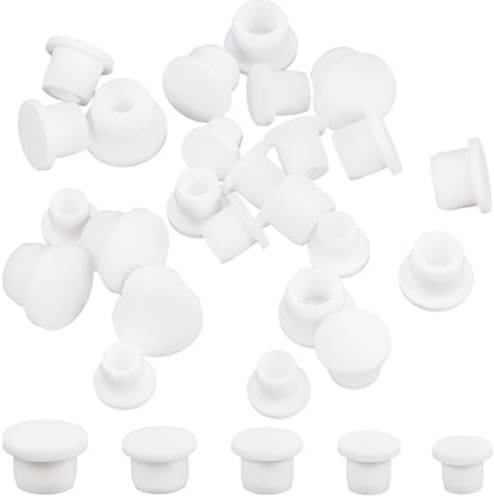 GORGECRAFT 30PCS 5 Sizes White Silicone Bottle Stopper Replacement Rubber Tube Plug 9/10/ 12/13.5/ 15mm Salt and Pepper Shakers Stopper Soft Reusable End Covers for Bottles Pipes Flower Pots