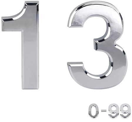 Silver Door Numbers Stick On, 0-99, Letters A, B, C, D, 3'' House Numbers Self Adhesive Stickers, For Doors, Mail Boxes, Hotel Rooms (13)