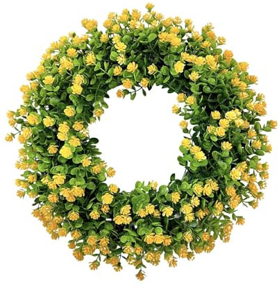 Wreaths For Front Door Uk Flower Wreath Artificial Flower Garland Door Wreaths Outdoor All Year Decorative Garland For Front Window Wall Garden Wedding Festival Decor (Yellow, 43cm)