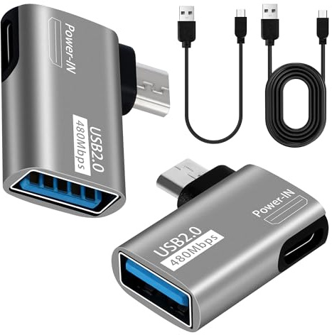 Togconn 2 Pack-90 Degree Micro USB to USB OTG Adapter with USB Charge