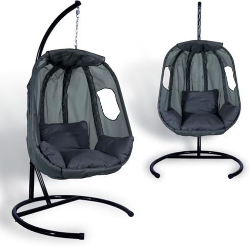 CCLIFE Hängesessel mit Gestell Kissen Hängeschaukel Indoor & Outdoor, max. 120 kg, Grau