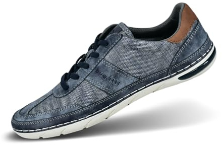 bugatti Bequeme Schnürschuh Memory Foam Elegante Casual Easy Fit Sneaker aus Austauschbaren Einlegesohlen, Dunkelblau, 41 EU
