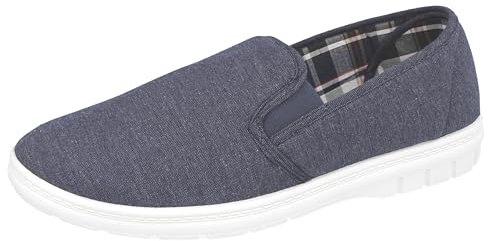 Mens Extra Wide Fit Touch Close Canvas Shoes (Navy Slip On, UK Footwear Size System, Adult, Men, Numeric, X-Wide, 9)