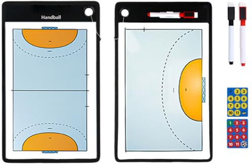 Serenitison Magnetische Handball Taktiktafel,Taktische Analyse Strategie Taktiktafel,Doppelseitige Handball Trainer Taktiktafel,mit Schreibstift,Schachfiguren,Volles Feld,Halbes Feld（38 * 23cm）