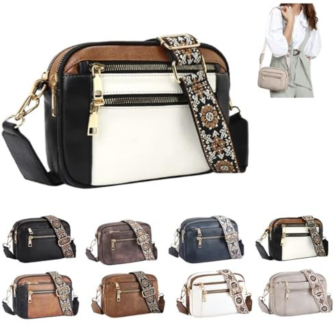 Generisch Langrents Leather Bags,Women Handmade Colorful Straps Crossbody Purse,Travel Trendy Handbag with Adjustable Shoulder Strap