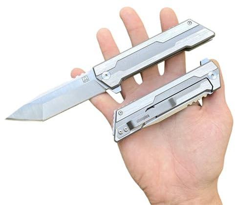 Obespina Coltello Pieghevole Lama Tanto Acciaio D2 Full Metal Marchio Francese Collezione Regalo Festa Uomo EDC Tasca Custom Pesca Caccia Framelock Campeggio Tavola Natura Giapponese Pesante Qualità